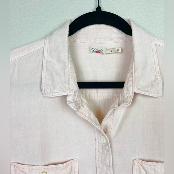 FAHERTY Women's Large Tried & True Chambray Shirt Peach Whip Collar Linen Blend - Picture 4 of 16